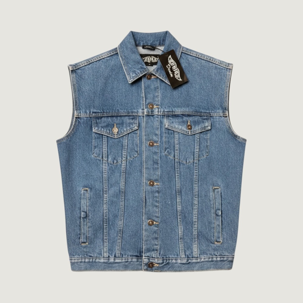 NWT‎ UNIK Denim Mens Blue Cotton Trucker Biker Motorcycle Denim Vest Size M New